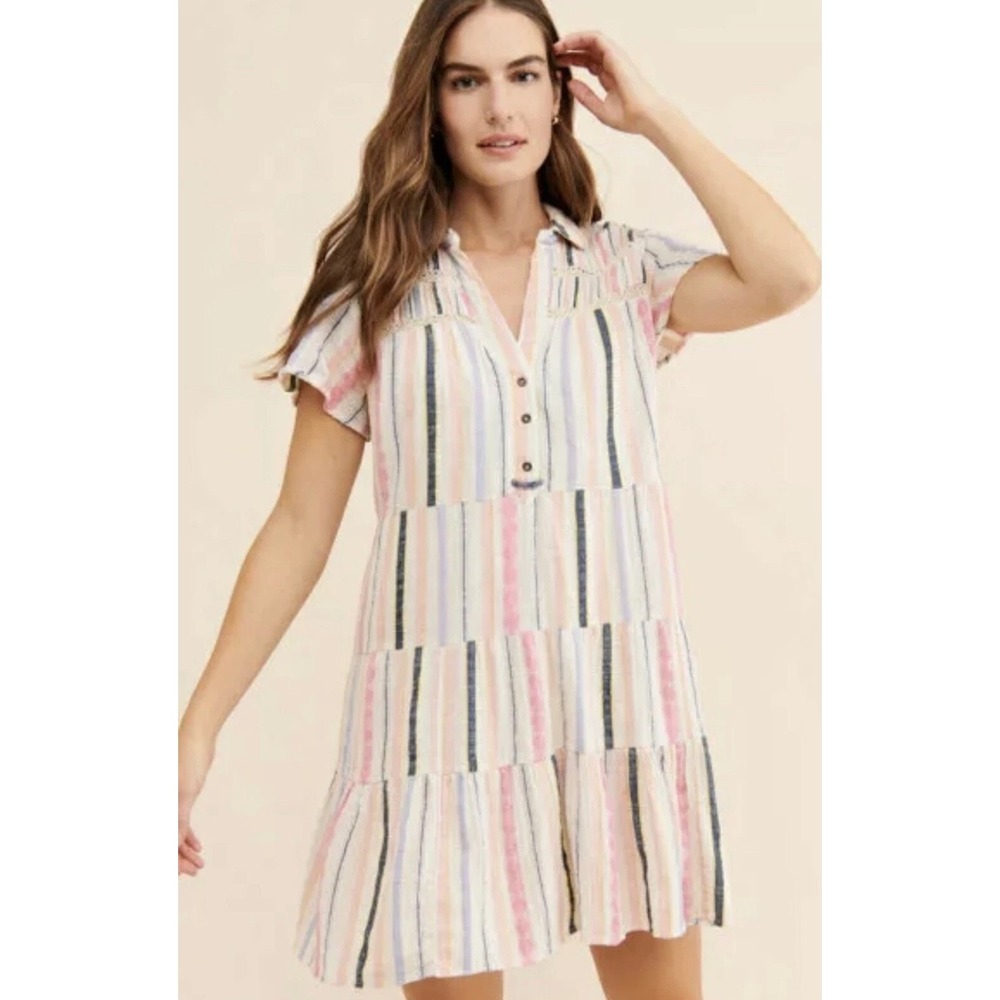 Anthropologie lined Dress Women Small Multicolor Striped Cotton Boho Mini